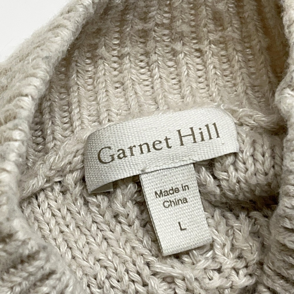 Garnet‎ Hill Cable Knit Wool Linen Sweater Beige Pullover Mock Neck Soft Large - Picture 6 of 10